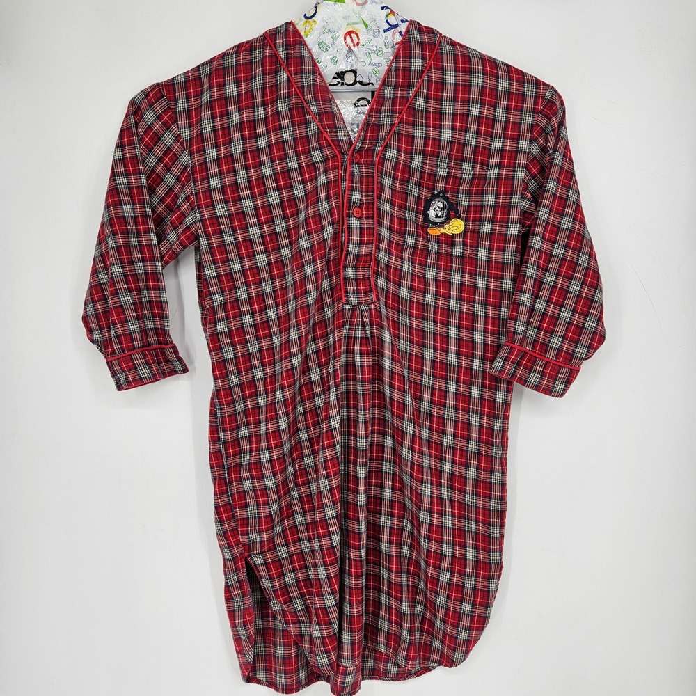 Vintage Warner Bros Nightgown Womens Medium Large Sylvester Tweety Bird Plaid